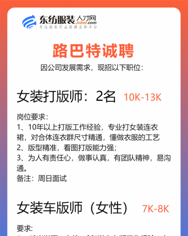 服装打版师招聘